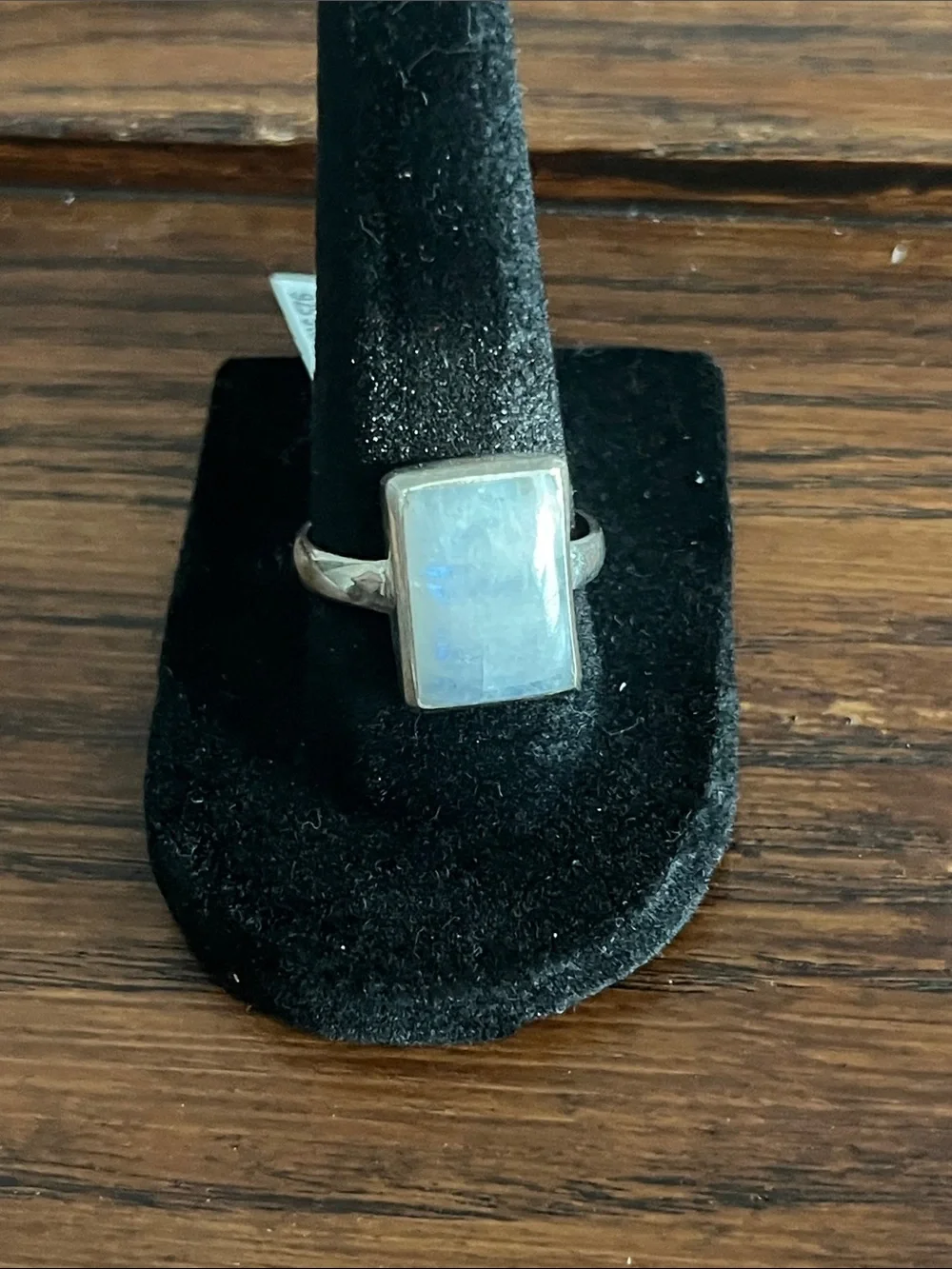 Sterling Silver Rectangular Moonstone Ring in White-Blue